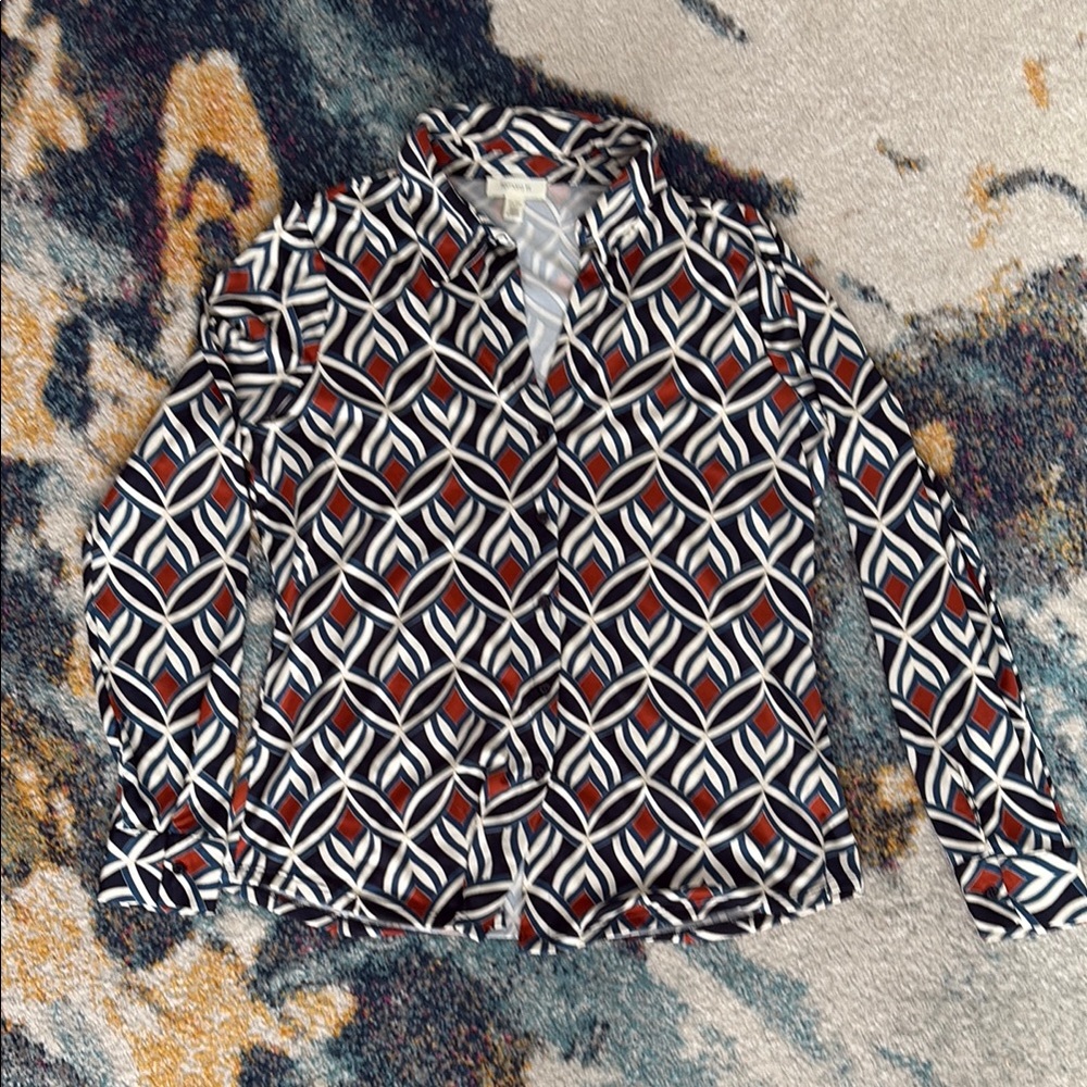Black and White Notched Collar Button Down Shirt